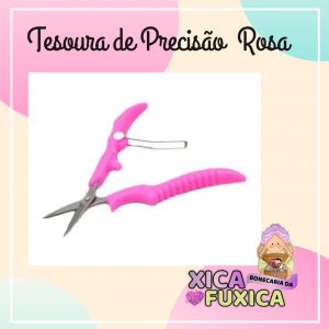 TESOURA DE PRECISÃO CURVA ROSA C/ CAPA PROTETORA